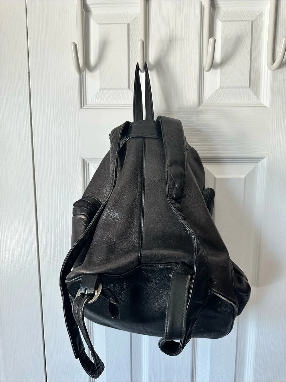 Vintage 90s Genuine Leather Distressed Black Backpack, Knapsack